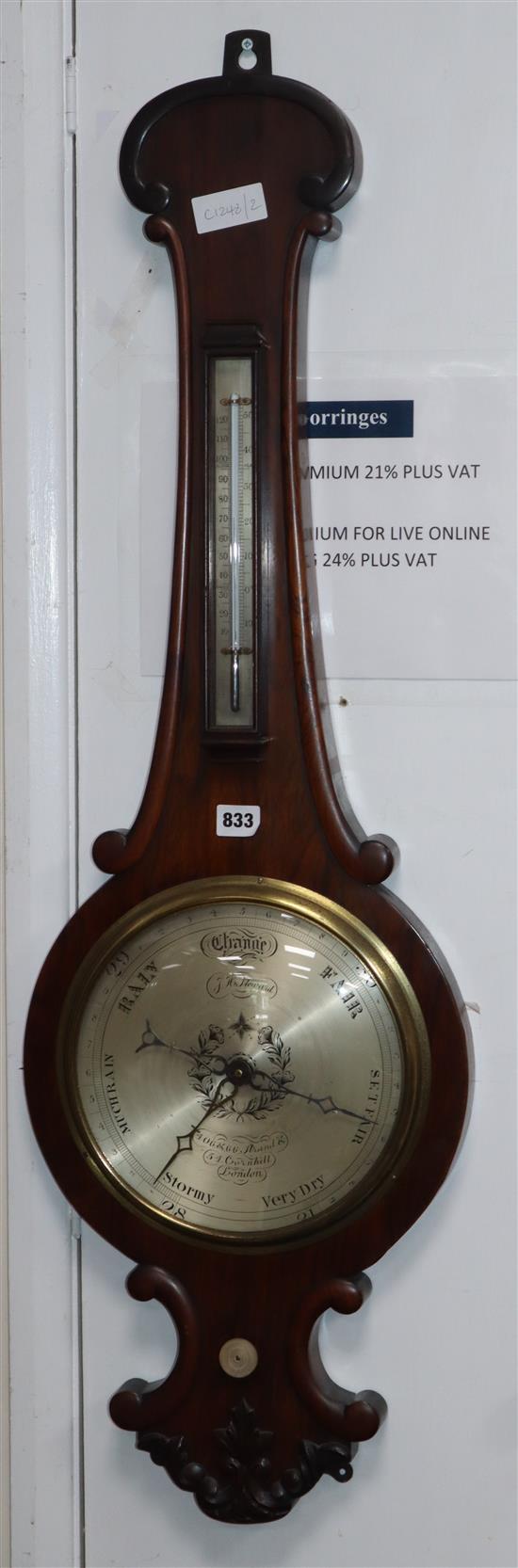 A Victorian rosewood wheel barometer by Steward of Cornhill, London H.103cm